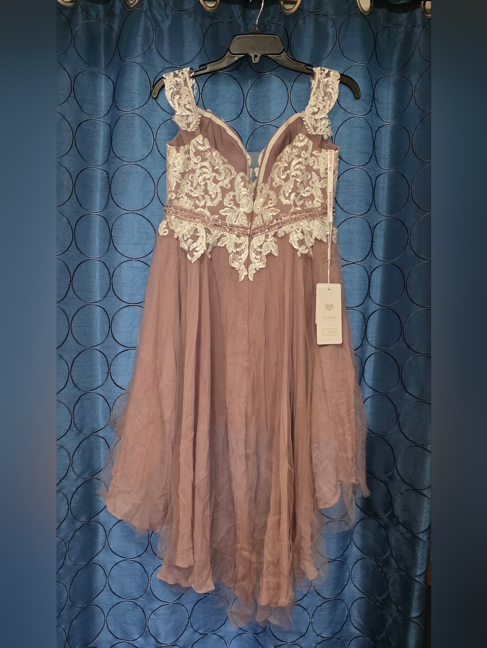 JJ's House Lace High Low Irridescent Sequin Bridal Event Dress - Picture 2 of 6